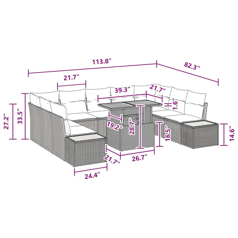 vidaXL Garden Dining Set 10 pcs Black and Brown 100 x 55 x 73 cm