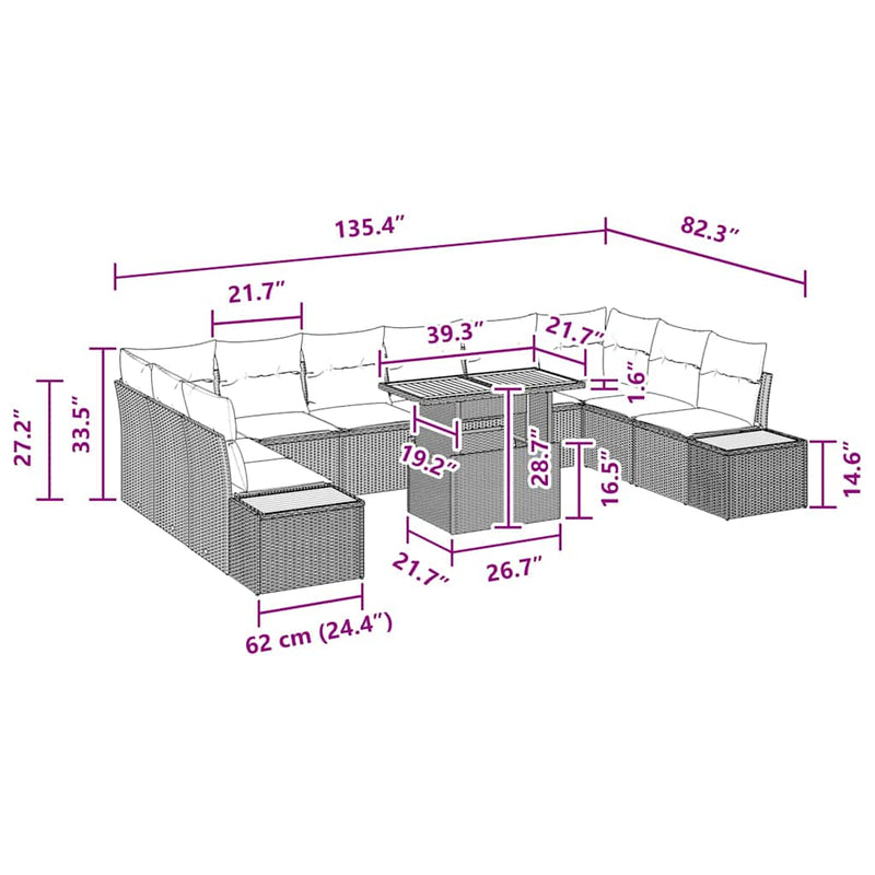 vidaXL Garden Dining Set 11 pcs Black and Brown 100 x 55 x 73 cm