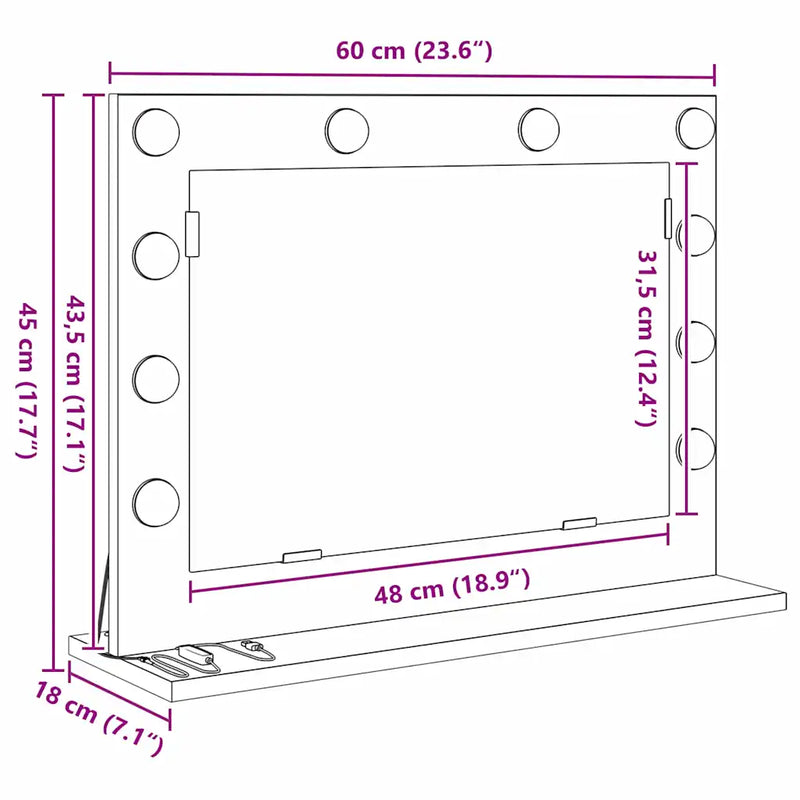 Vanity Mirror White 60 x 45 x 18 cm Glass and Engineered wood