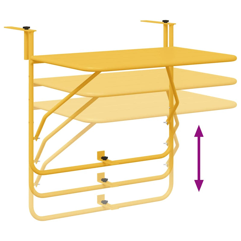 vidaXL Hanging Balcony Table Mustard 60 x 39 x 65 cm Steel