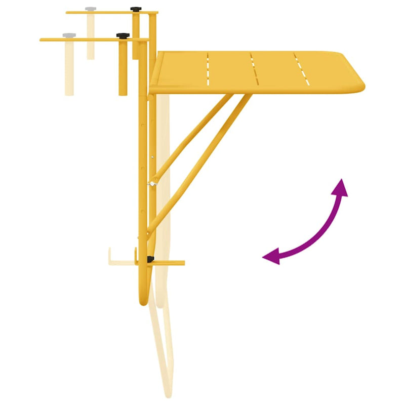 vidaXL Hanging Balcony Table Mustard 60 x 39 x 65 cm Steel