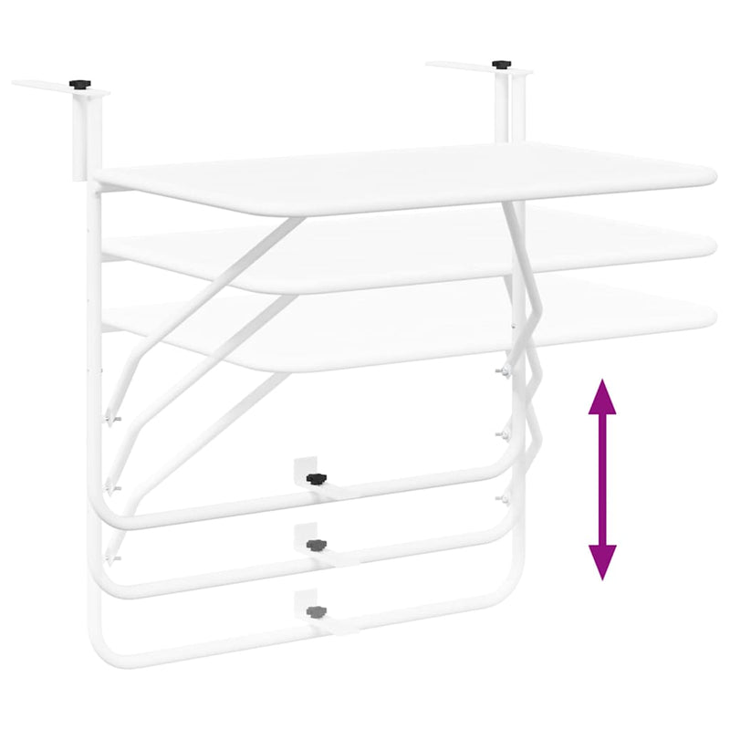 vidaXL Hanging Balcony Table White 60 x 39 x 65 cm Steel
