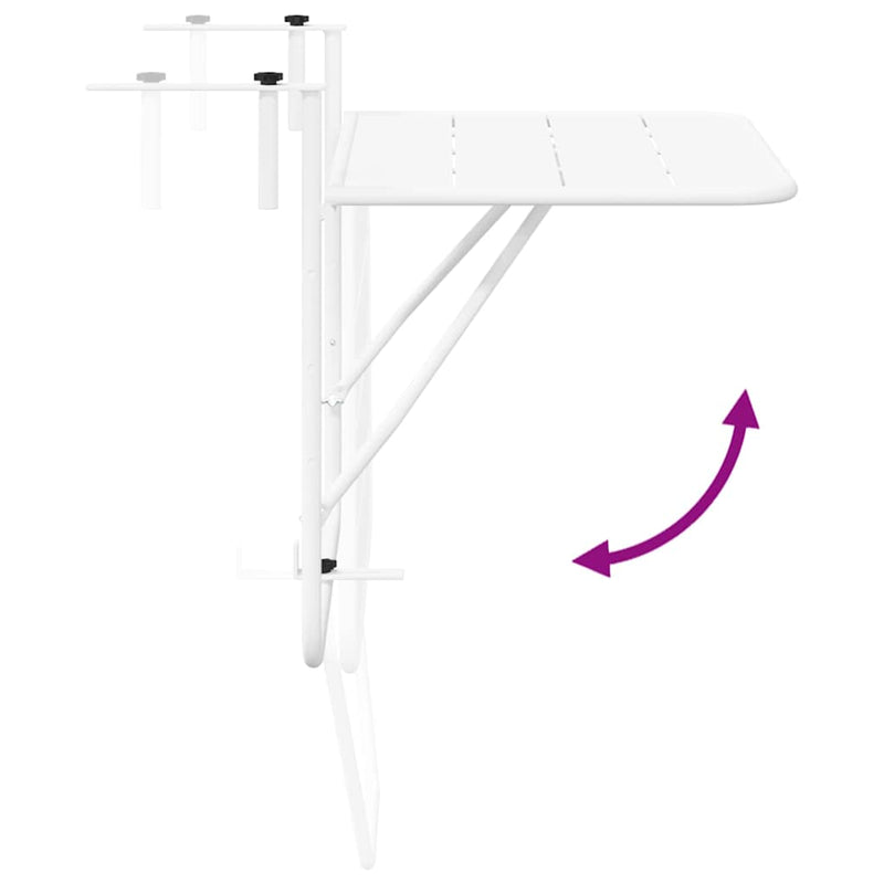 vidaXL Hanging Balcony Table White 60 x 39 x 65 cm Steel