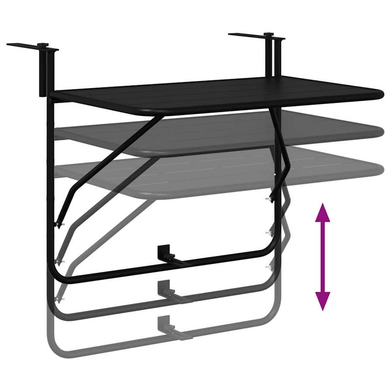 vidaXL Hanging Balcony Table Black 60 x 39 x 65 cm Steel