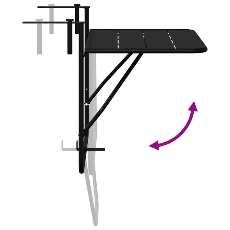 vidaXL Hanging Balcony Table Black 60 x 39 x 65 cm Steel