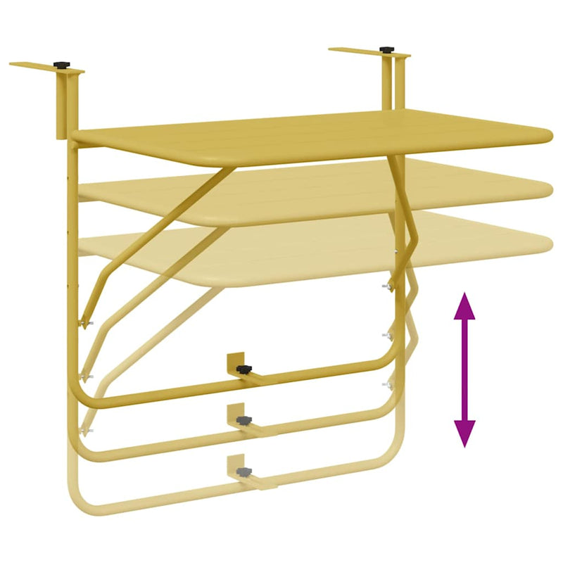 vidaXL Hanging Balcony Table Folding Gold 60 x 39 x 65 cm Steel