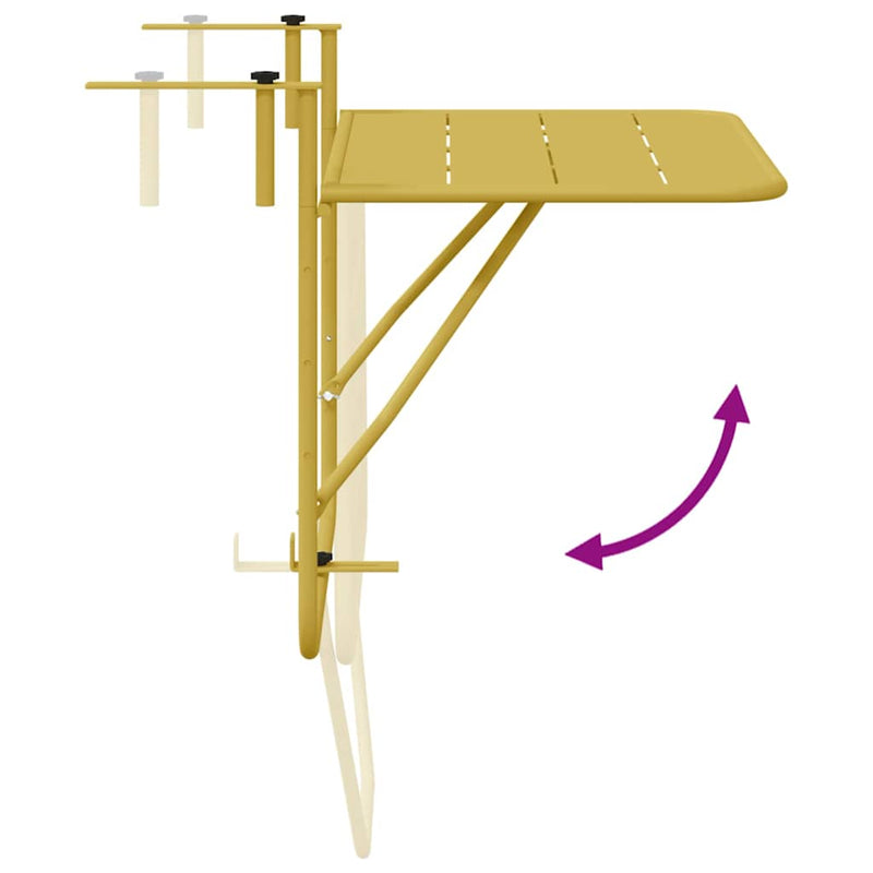 vidaXL Hanging Balcony Table Folding Gold 60 x 39 x 65 cm Steel