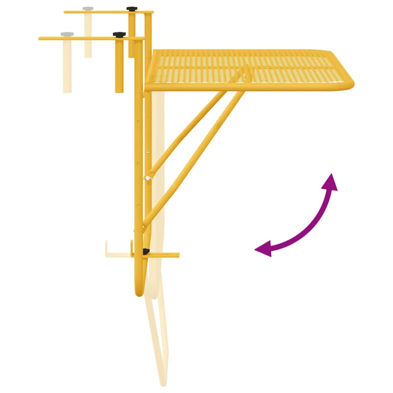 vidaXL Hanging Balcony Table Folding Mustard 60 x 39 x 65 cm Steel