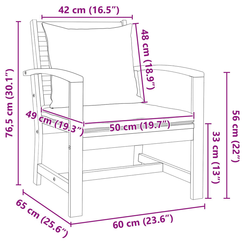 vidaXL Chair with Cushion 2 pcs Brown and Dark Grey 65 x 60 x 76.5 cm