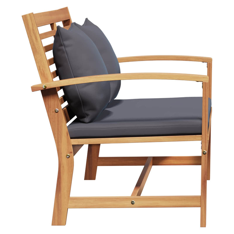 vidaXL Bench with Cushion 2 pcs Brown and Dark Grey Solid Teak Wood