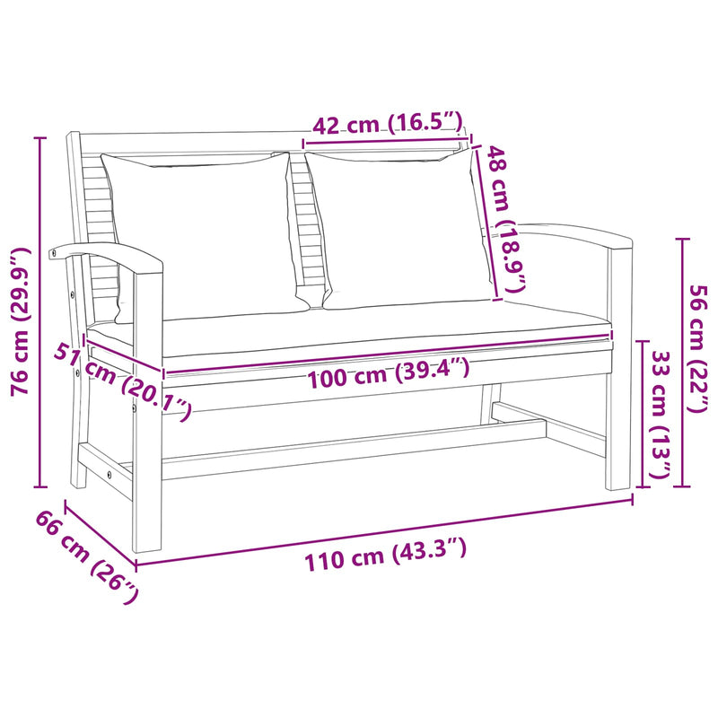 vidaXL Bench with Cushion 2 pcs Brown and Dark Grey Solid Teak Wood