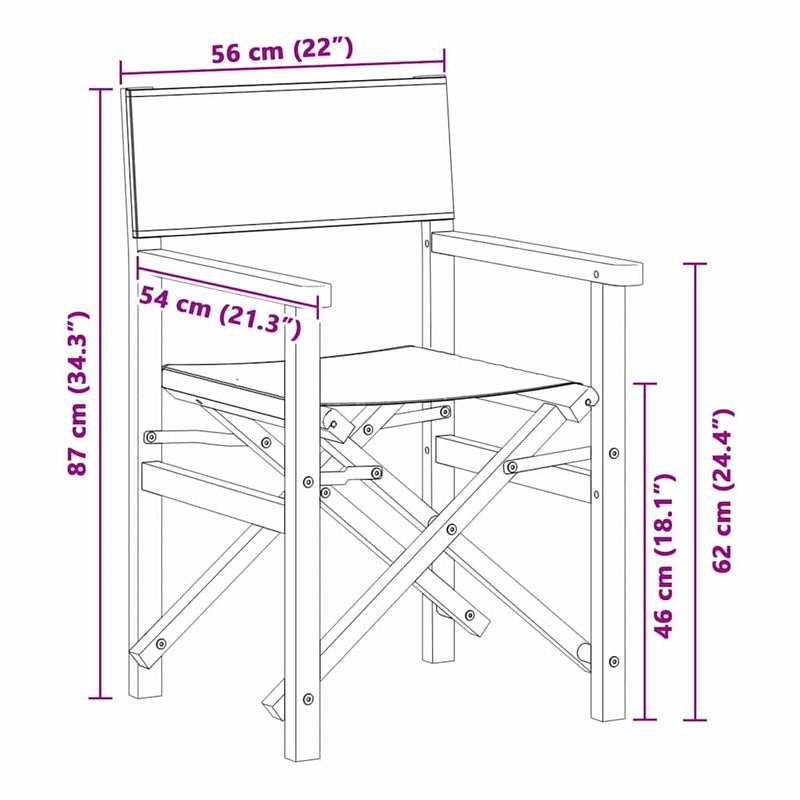vidaXL Folding Director's Chair Grey 56 x 54 x 87 cm Solid Teak Wood