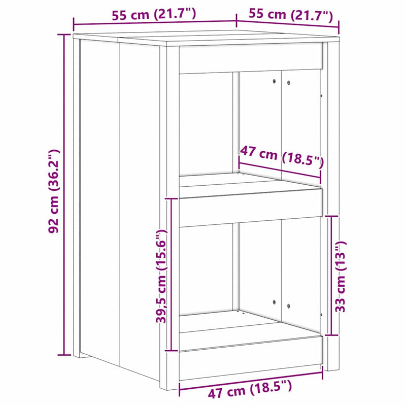 vidaXL Kitchen Cabinet Brown Oak 55 x 55 x 92 cm Solid Pine Wood