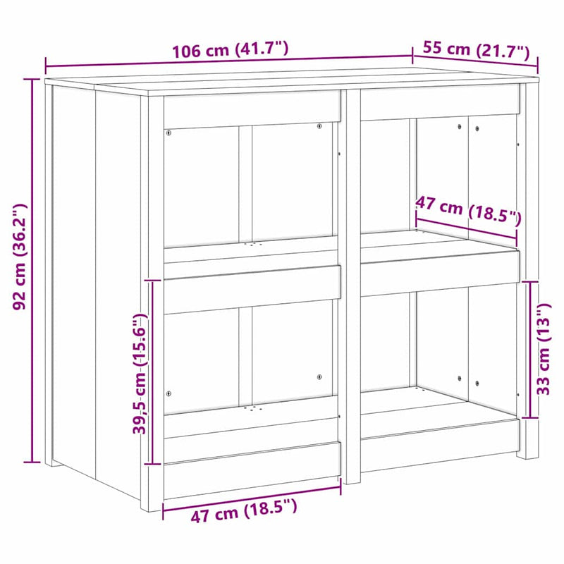 vidaXL Kitchen Cabinet Brown Oak 106 x 55 x 92 cm Solid Pine Wood