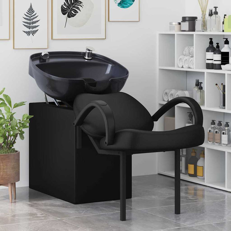 vidaXL Shampoo Chair Height Adjustable Black 63 x 141 x 92 cm PVC