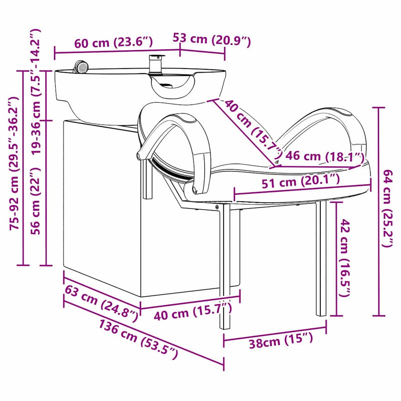 vidaXL Shampoo Chair Height Adjustable Black 63 x 141 x 92 cm PVC