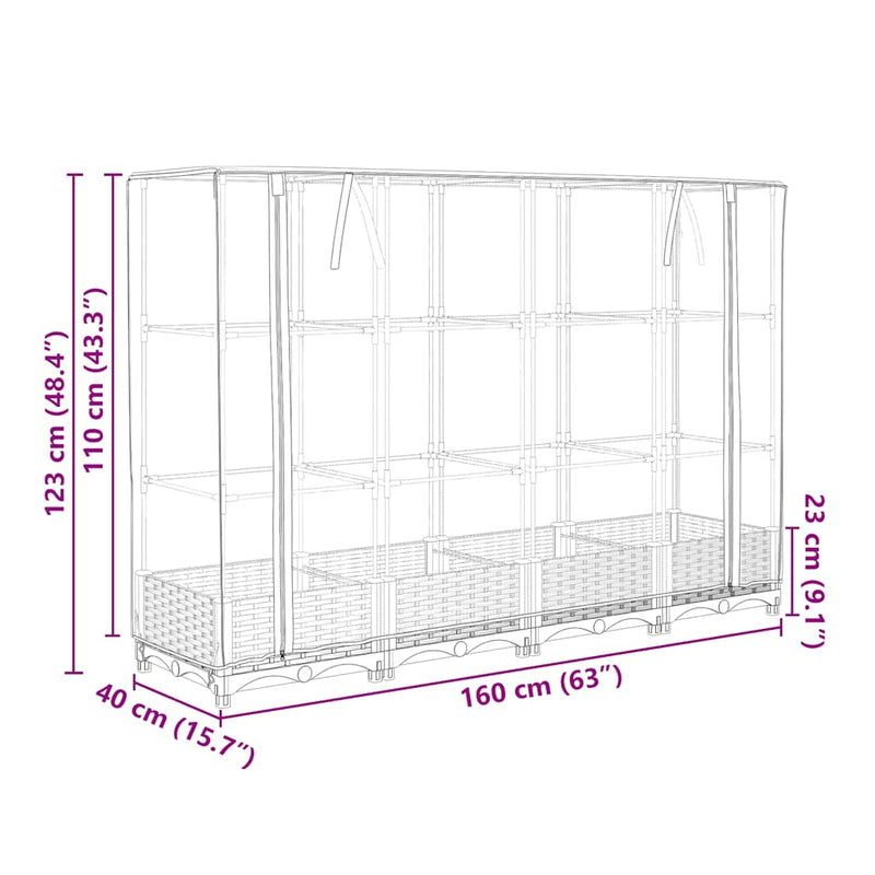 vidaXL Raised Bed with Greenhouse Cover Rattan Look 160x40x123 cm