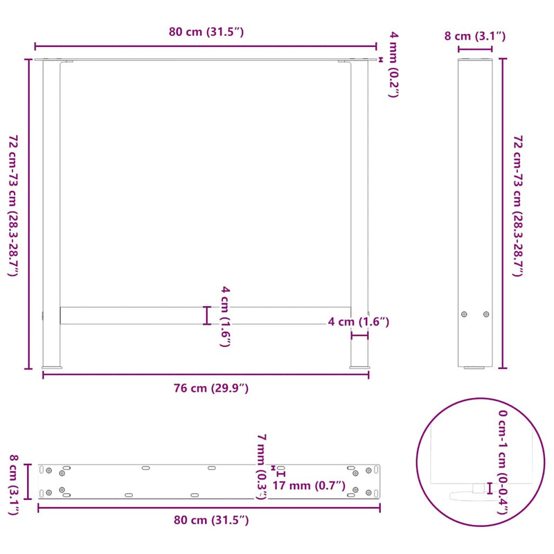 vidaXL Dining Table Legs Black 2 pcs 80x(72-73) cm Steel