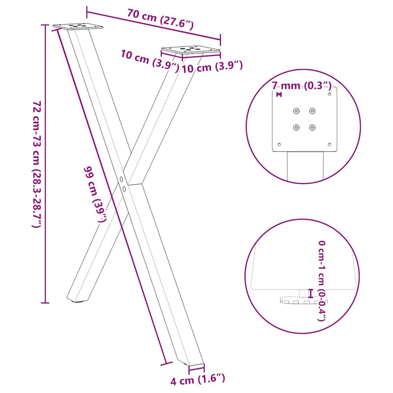 vidaXL Dining Table Legs X-Shaped 2 pcs Black 80x(72-73) cm Steel