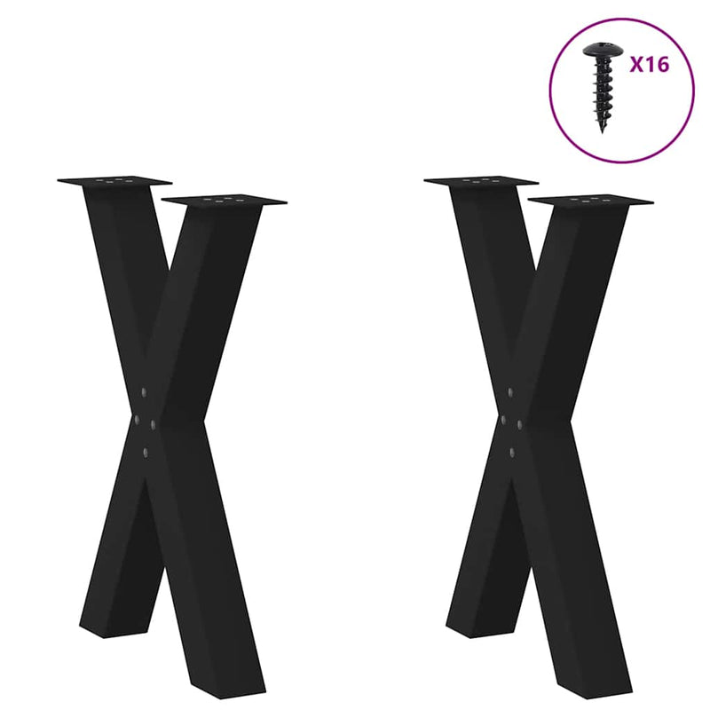 vidaXL Dining Table Legs X-Shaped 2 pcs Black 60x(72-73) cm Steel