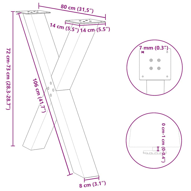 vidaXL Dining Table Legs X-Shaped 2 pcs Black 80x(72-73) cm Steel