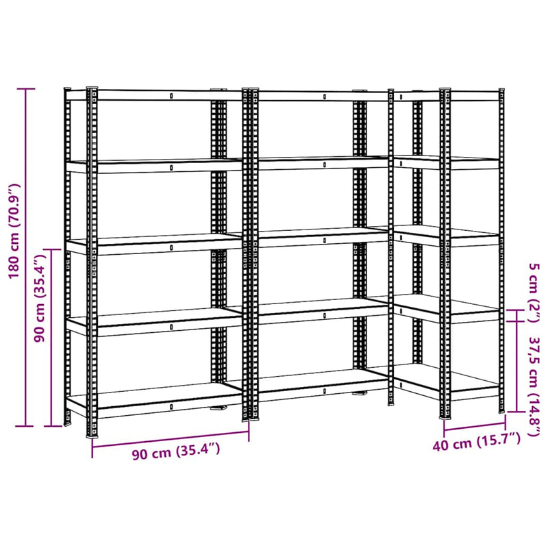 vidaXL 5-Layer Storage Shelves 3 pcs Anthracite Steel&Engineered Wood