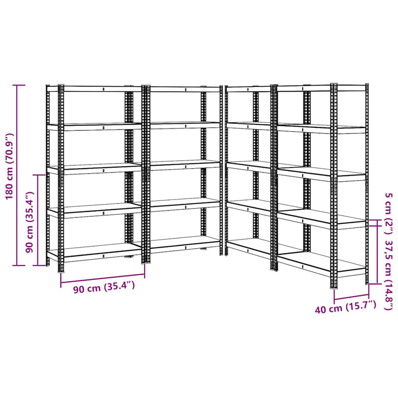 vidaXL 5-Layer Storage Shelves 4 pcs Anthracite Steel&Engineered Wood