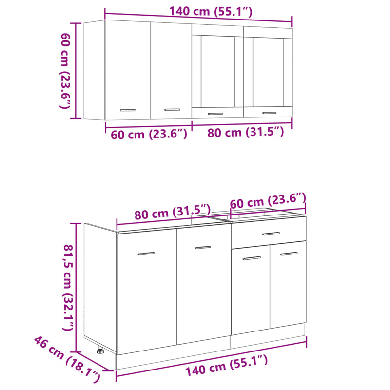 4 Piece Kitchen Cabinet Set Lyon Sonoma Oak Engineered Wood