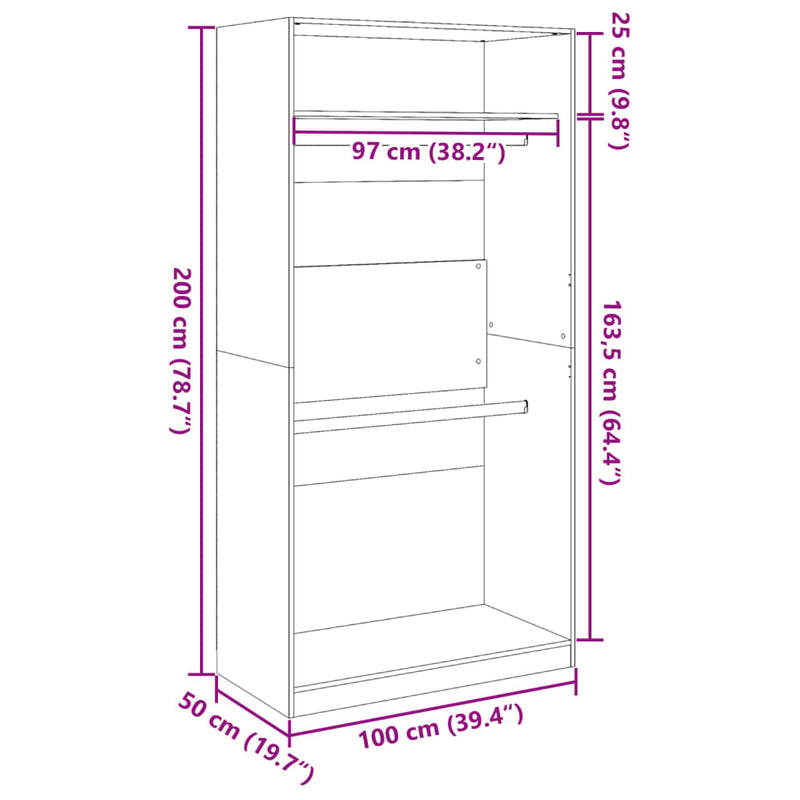 vidaXL Wardrobe White 100x50x200 cm Engineered Wood