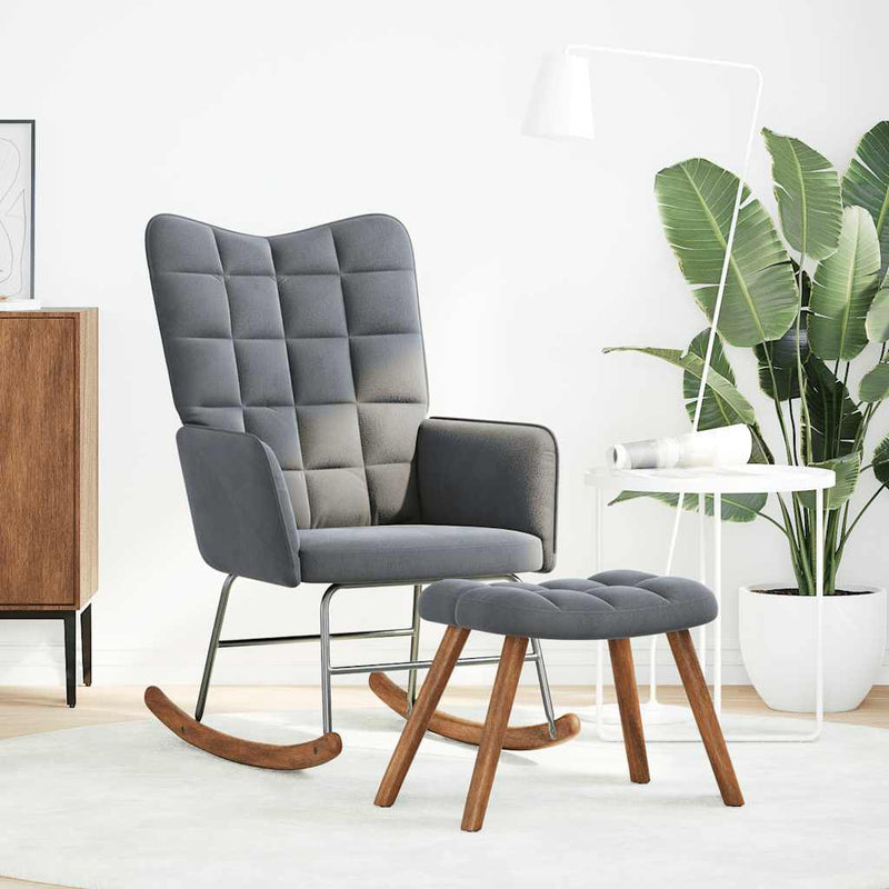 vidaXL Rocking Chair with Stool Dark Grey Velvet