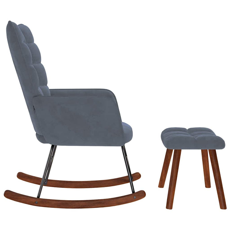 vidaXL Rocking Chair with Stool Dark Grey Velvet