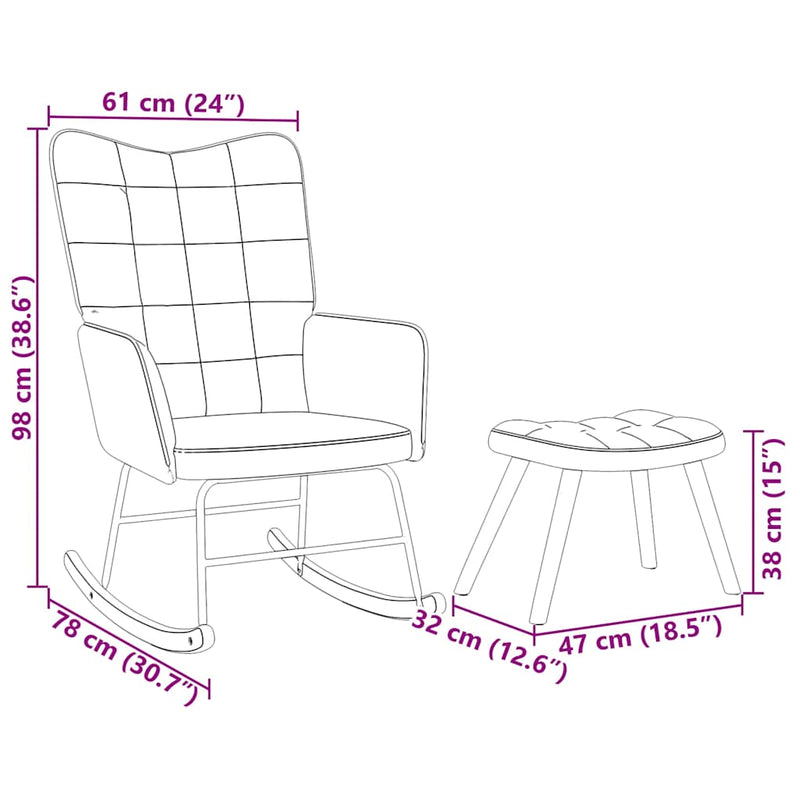 vidaXL Rocking Chair with Stool Dark Green Velvet