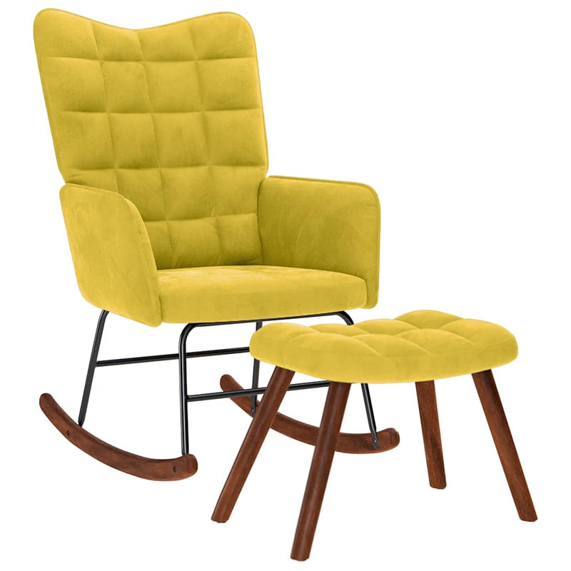 vidaXL Rocking Chair with Stool Yellow Velvet