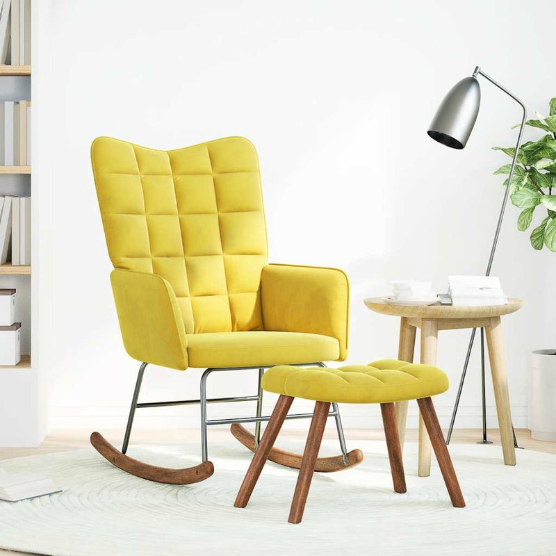 vidaXL Rocking Chair with Stool Yellow Velvet