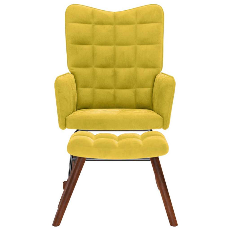 vidaXL Rocking Chair with Stool Yellow Velvet
