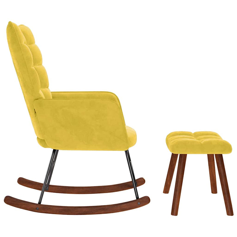 vidaXL Rocking Chair with Stool Yellow Velvet
