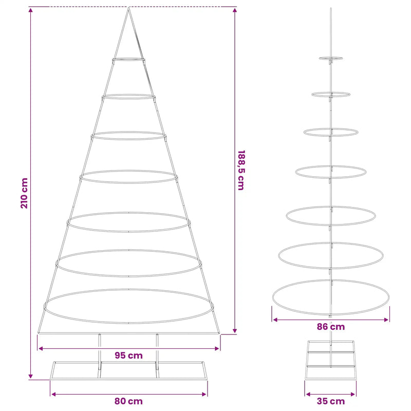 Metal Christmas Tree for Decoration Black 210 cm