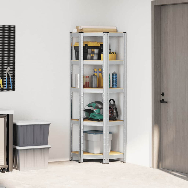 vidaXL 5-Layer Corner Shelf Silver Steel&Engineered Wood