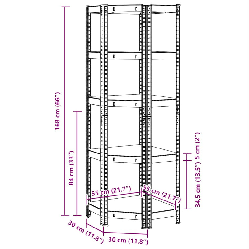 vidaXL 5-Layer Corner Shelf Silver Steel&Engineered Wood