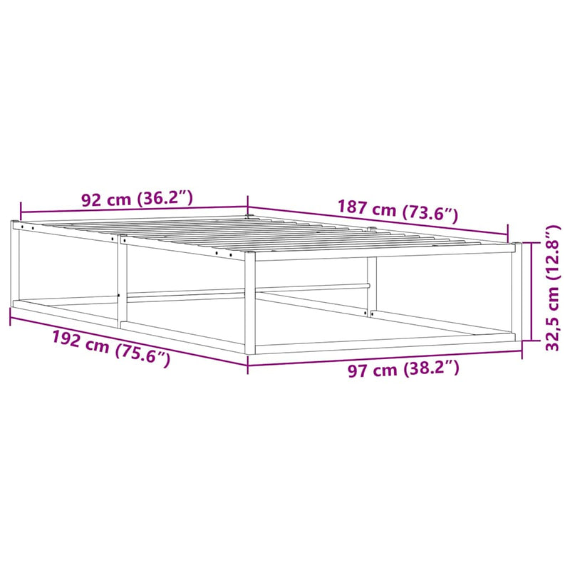 vidaXL Bed Frame without Mattress Black 92x187 cm Single Metal