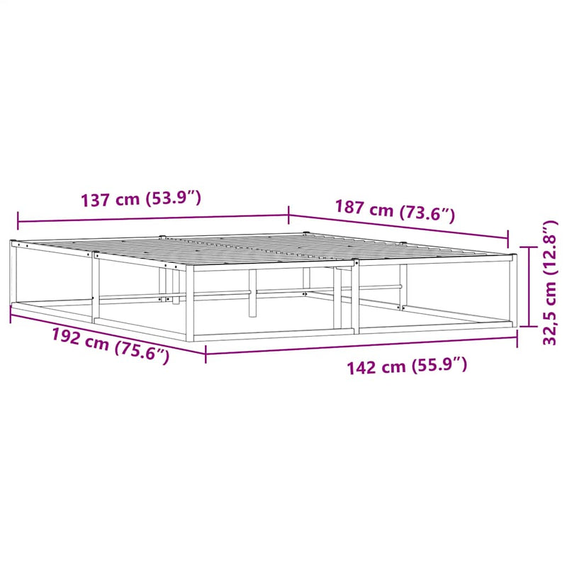 vidaXL Bed Frame without Mattress Black 137x187 cm Double Metal