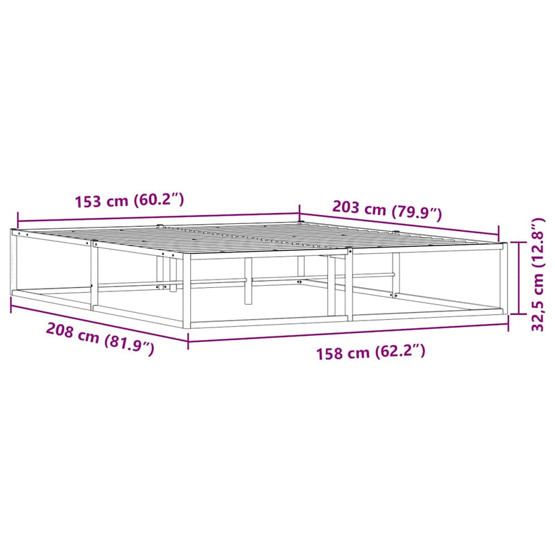 vidaXL Bed Frame without Mattress Black 153x203 cm Queen Metal