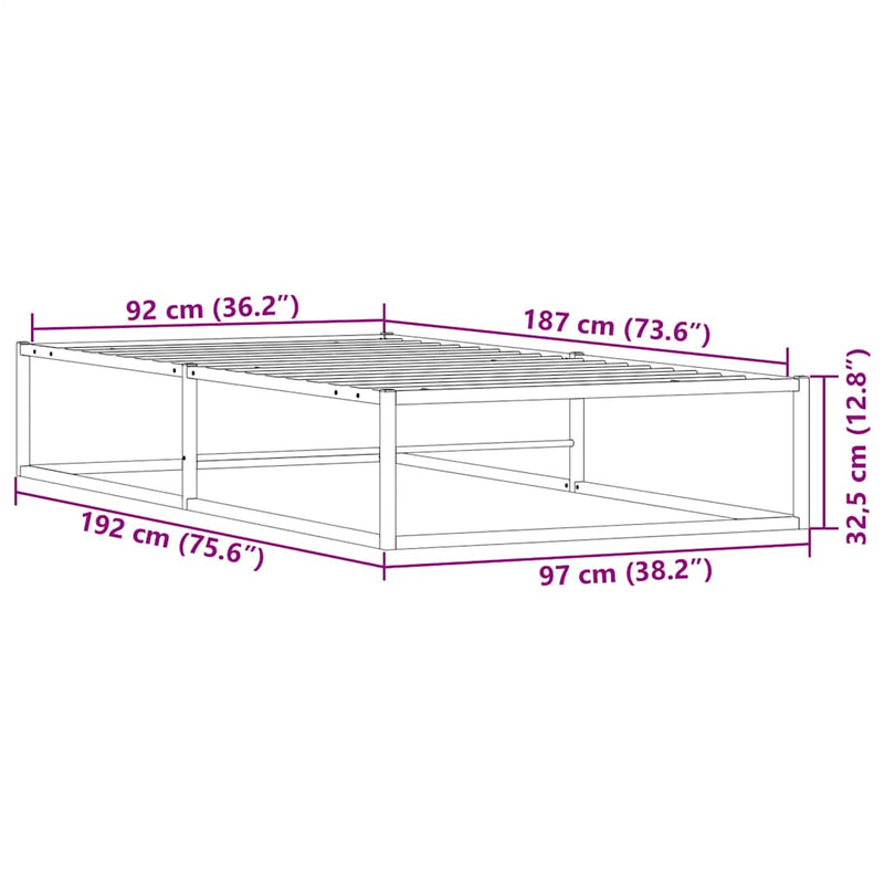 vidaXL Bed Frame without Mattress White 92x187 cm Single Metal