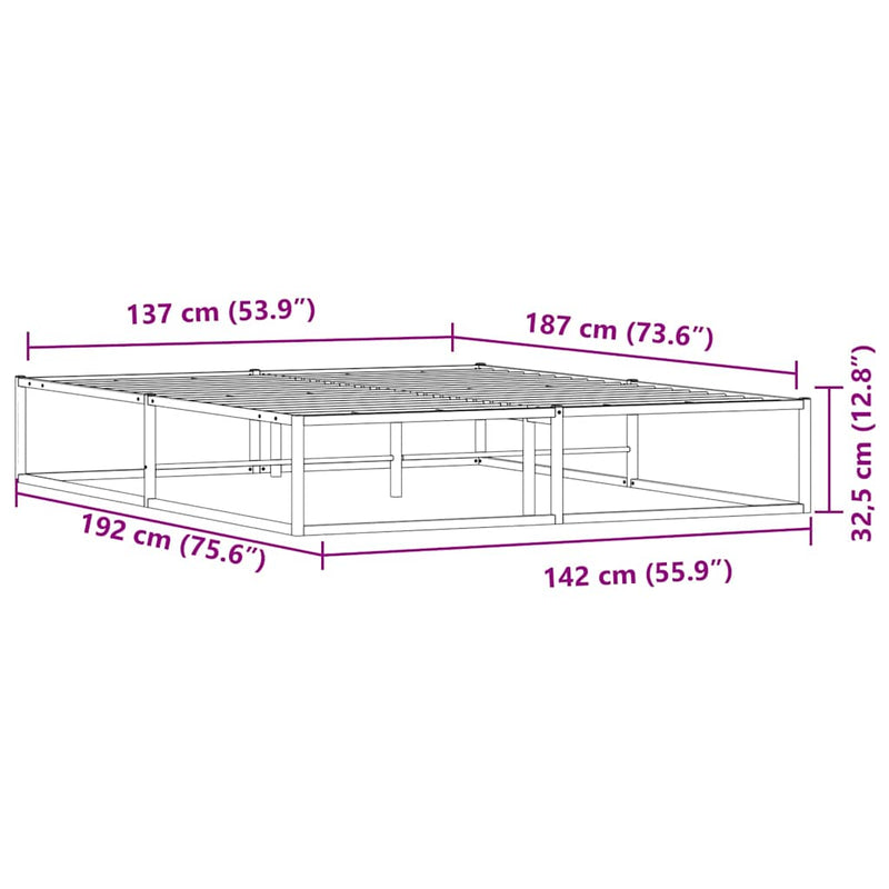 vidaXL Bed Frame without Mattress White 137x187 cm Double Metal