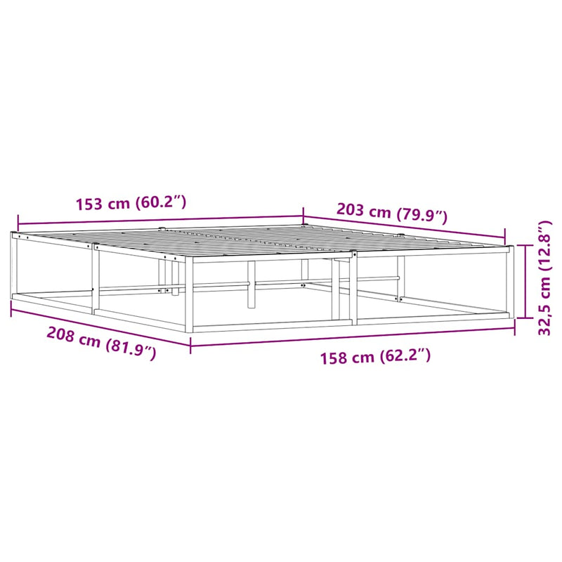 vidaXL Bed Frame without Mattress White 153x203 cm Queen Metal