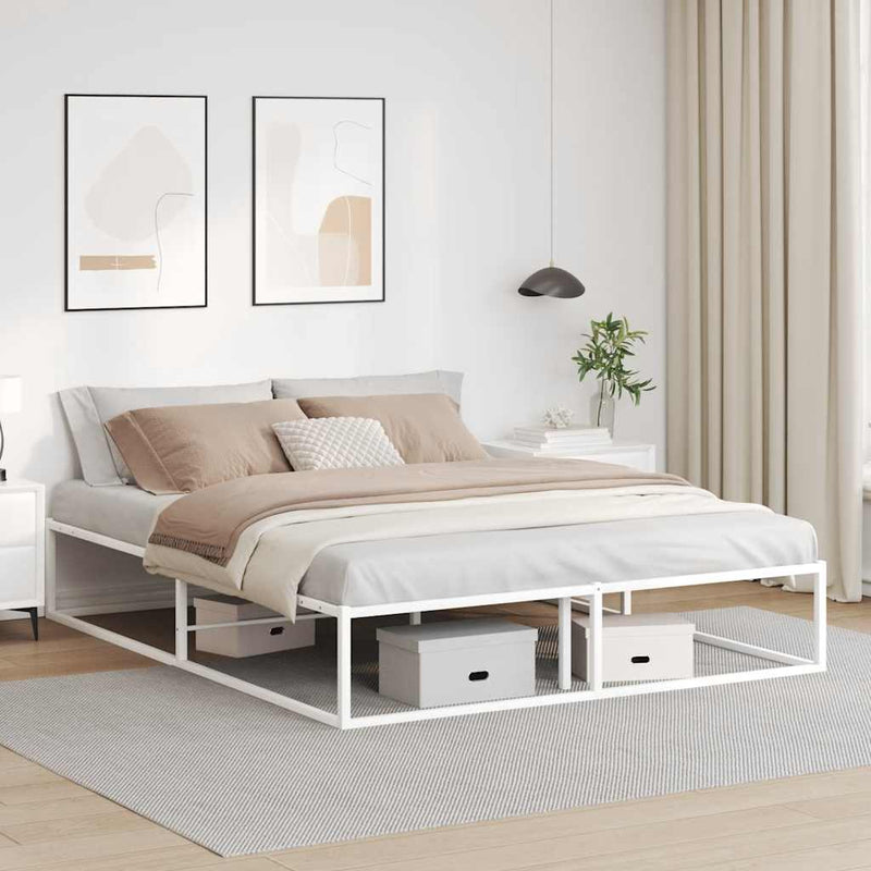 vidaXL Bed Frame without Mattress White 153x203 cm Queen Metal