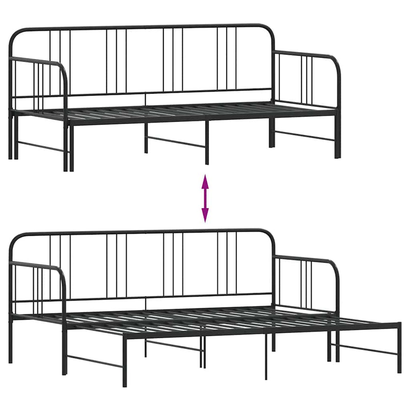 vidaXL Daybed with Trundle without Mattress Black 92x187 cm Single Metal