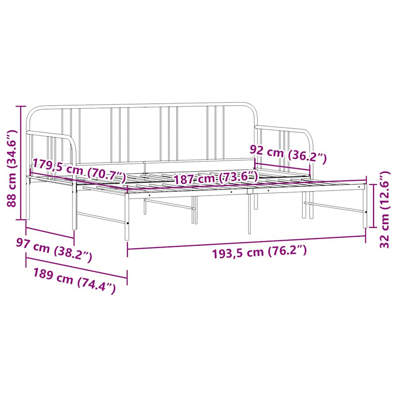 vidaXL Daybed with Trundle without Mattress Black 92x187 cm Single Metal