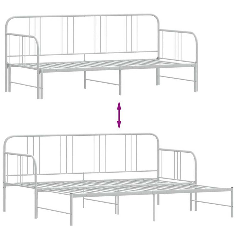 vidaXL Daybed with Trundle without Mattress White 92x187 cm Single Metal