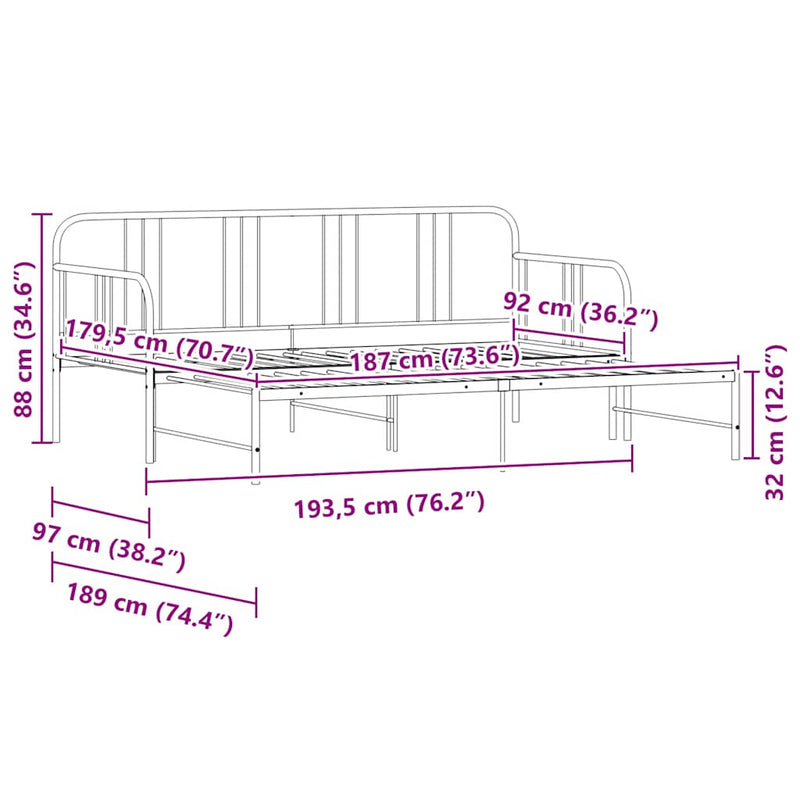 vidaXL Daybed with Trundle without Mattress White 92x187 cm Single Metal